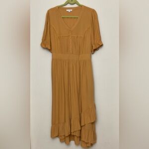 Baltic Born Ruffled High Lo Midi Dress w/ Crochet Accent Mustard Yellow XL